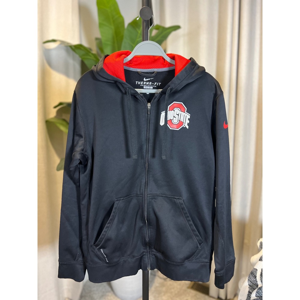 Nike Ohio State Buckeyes Therma-FIT Full Zip Hoodie Mens Black Red Sweatshirt